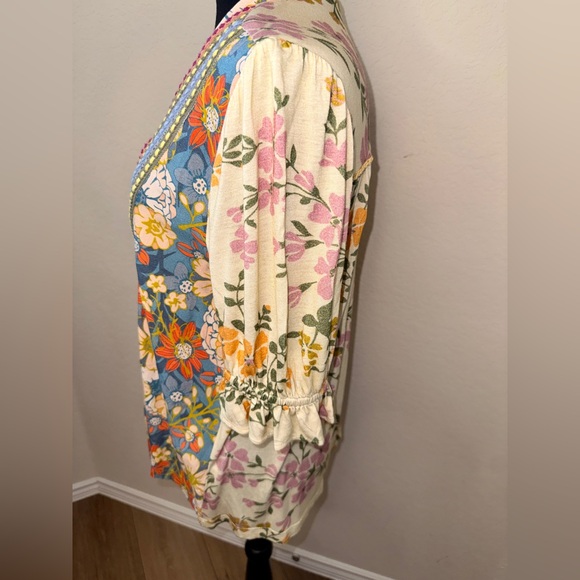 Anthro Bl-nk London Stephanie Floral Boho Blouse V-Neck M - Picture 7 of 11